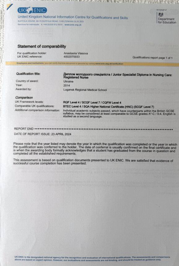 Registered Nurse — Comparability certificate
